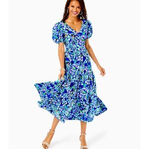 Lilly Pulitzer Vibrant Blue and Green Midi Dress
